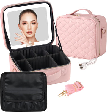 Makeup Bag with Led Mirror Pink